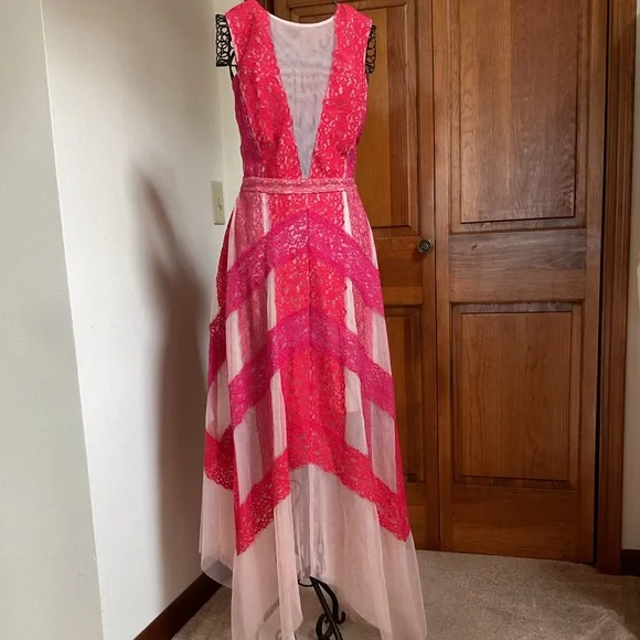 BCBGMAXAZRIA Lace & Tulle Illusion Midi Dress, 6 - Picture 2 of 9